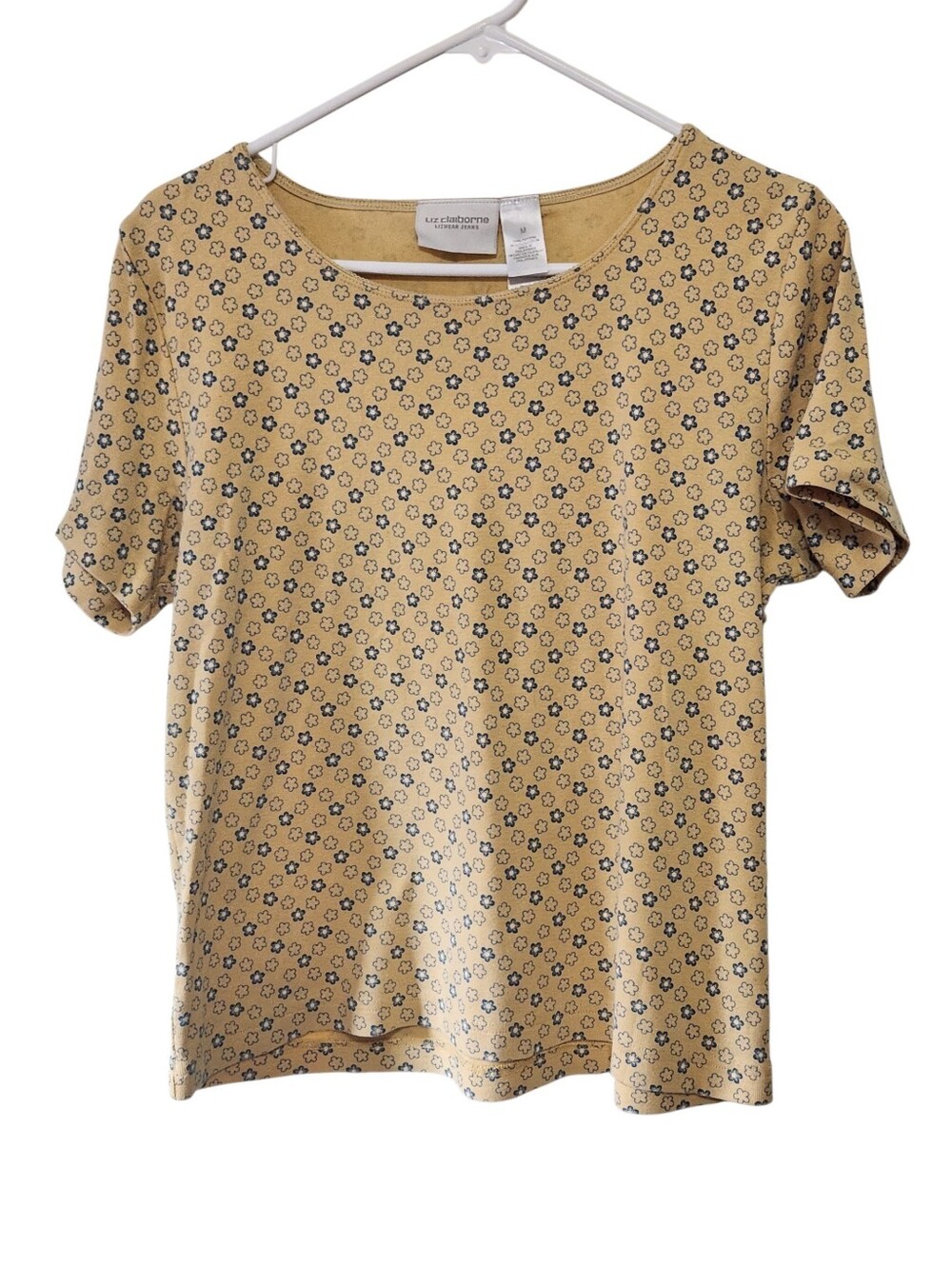 Liz Claiborne Vintage Yellow Floral Scoop Neck Short Sleeve Tee